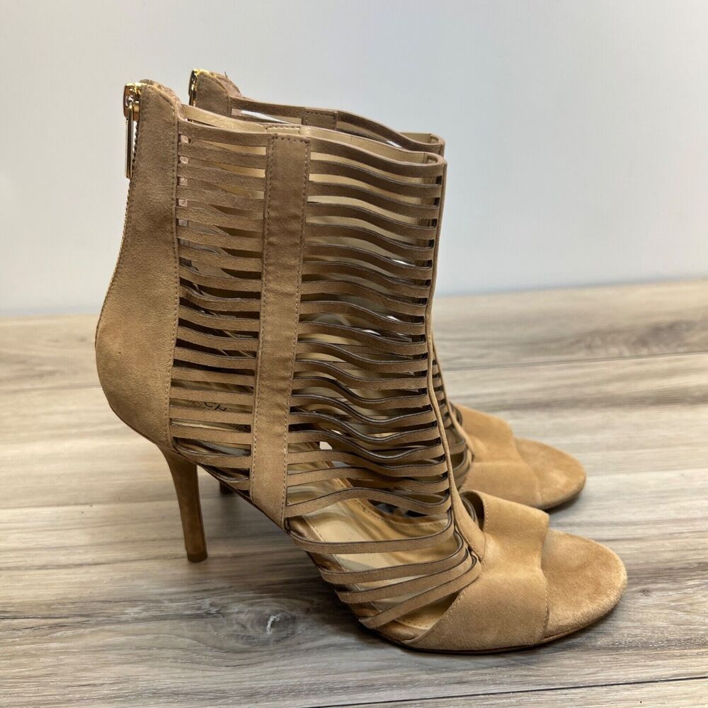 Michael Kors Odelia Bootie High Heels Sandals Open Toe Leather Sun Tan Size 9.5M